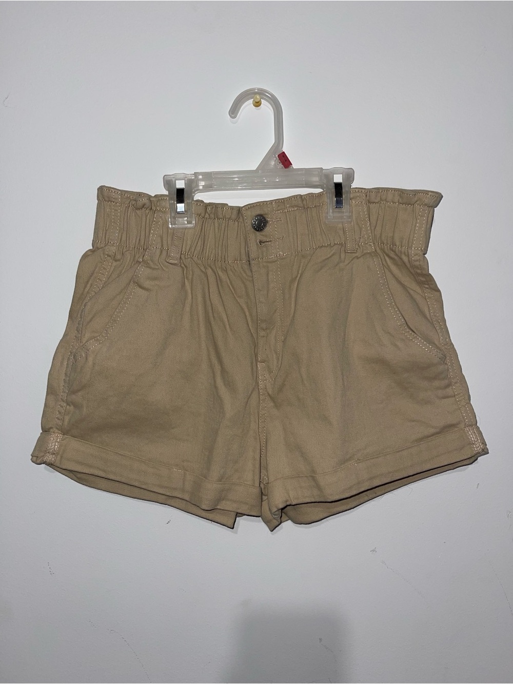 refuge High-Waist Paperbag Tan Shorts